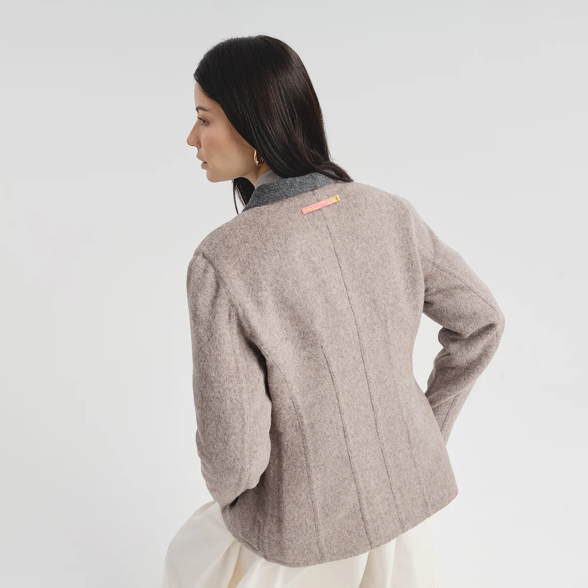 Women’s Camelia Baby Alpaca and Wool Jacket with elegant contrast trim