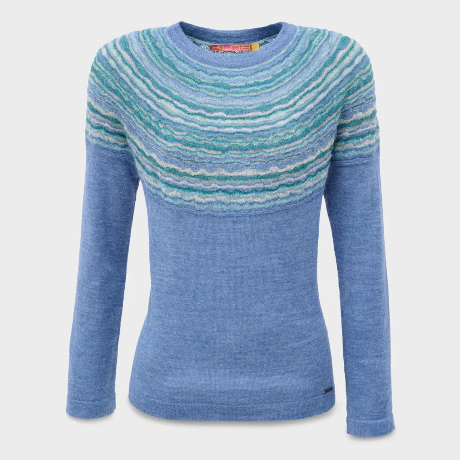 Women’s light blue Canela Baby Alpaca Sweater with crew neckline