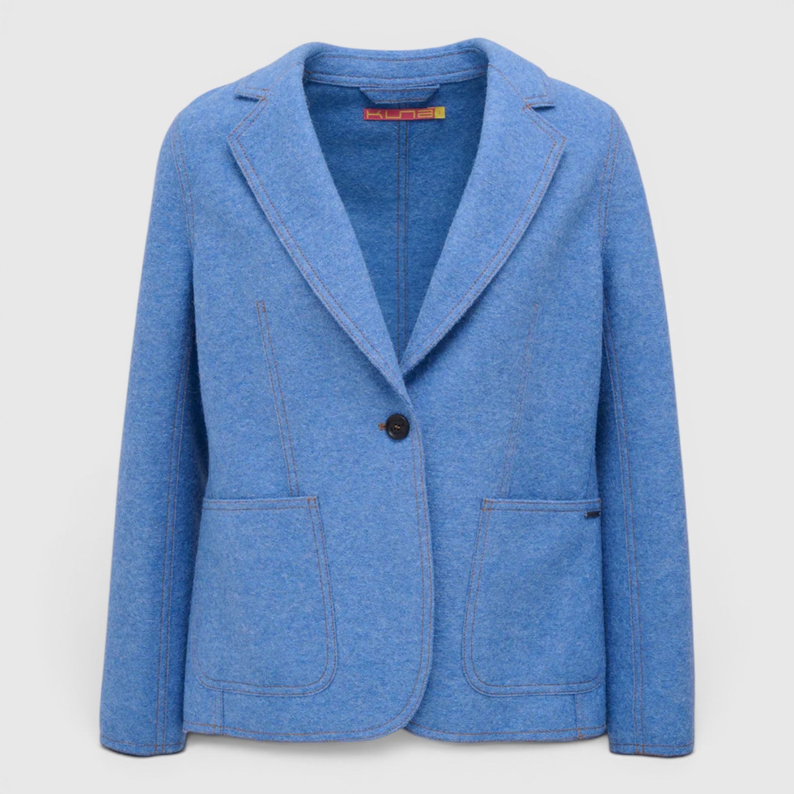 Women’s light blue Carolina alpaca blazer with contrast stitching