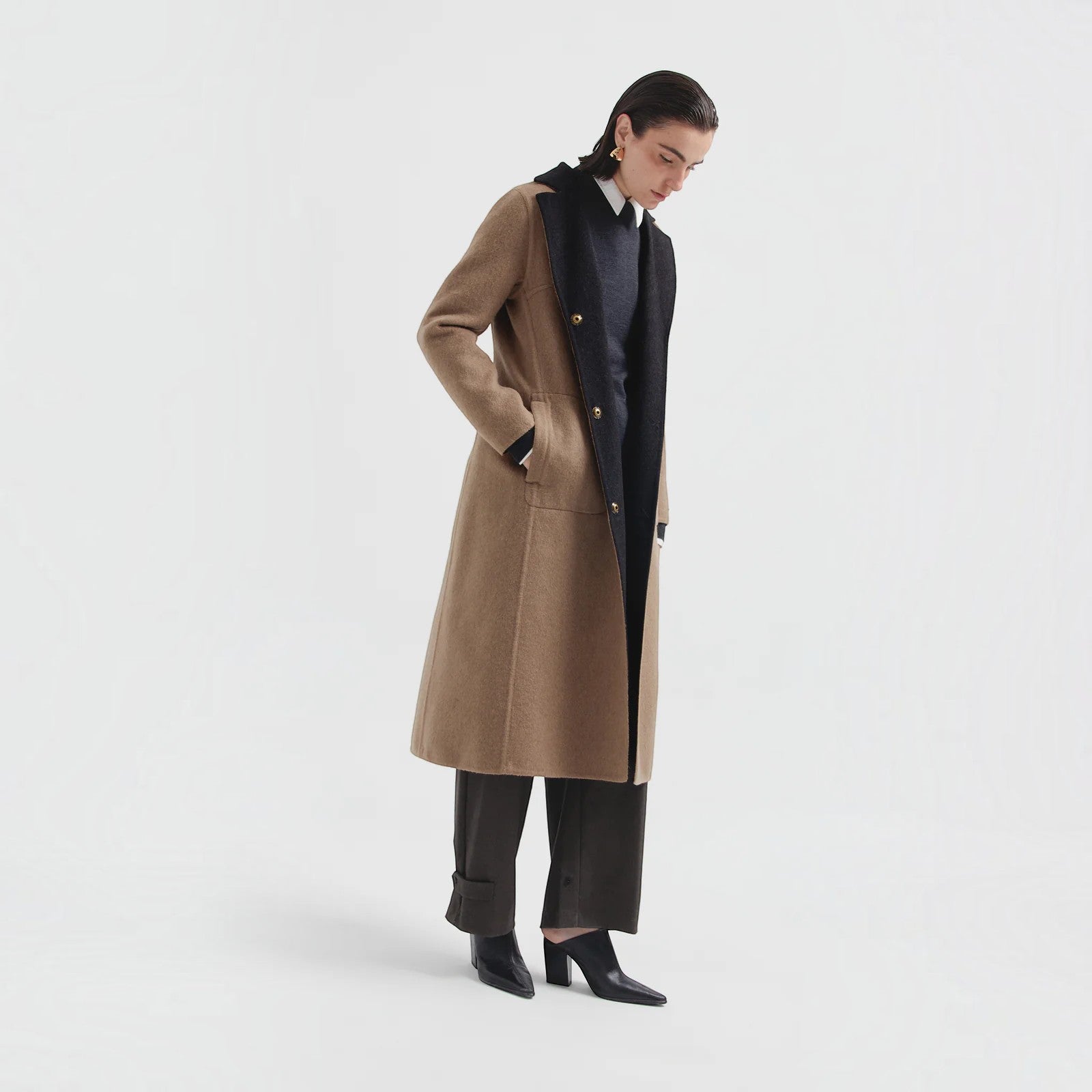 Caviar luxury Baby Alpaca Coat offering two elegant colourways in one