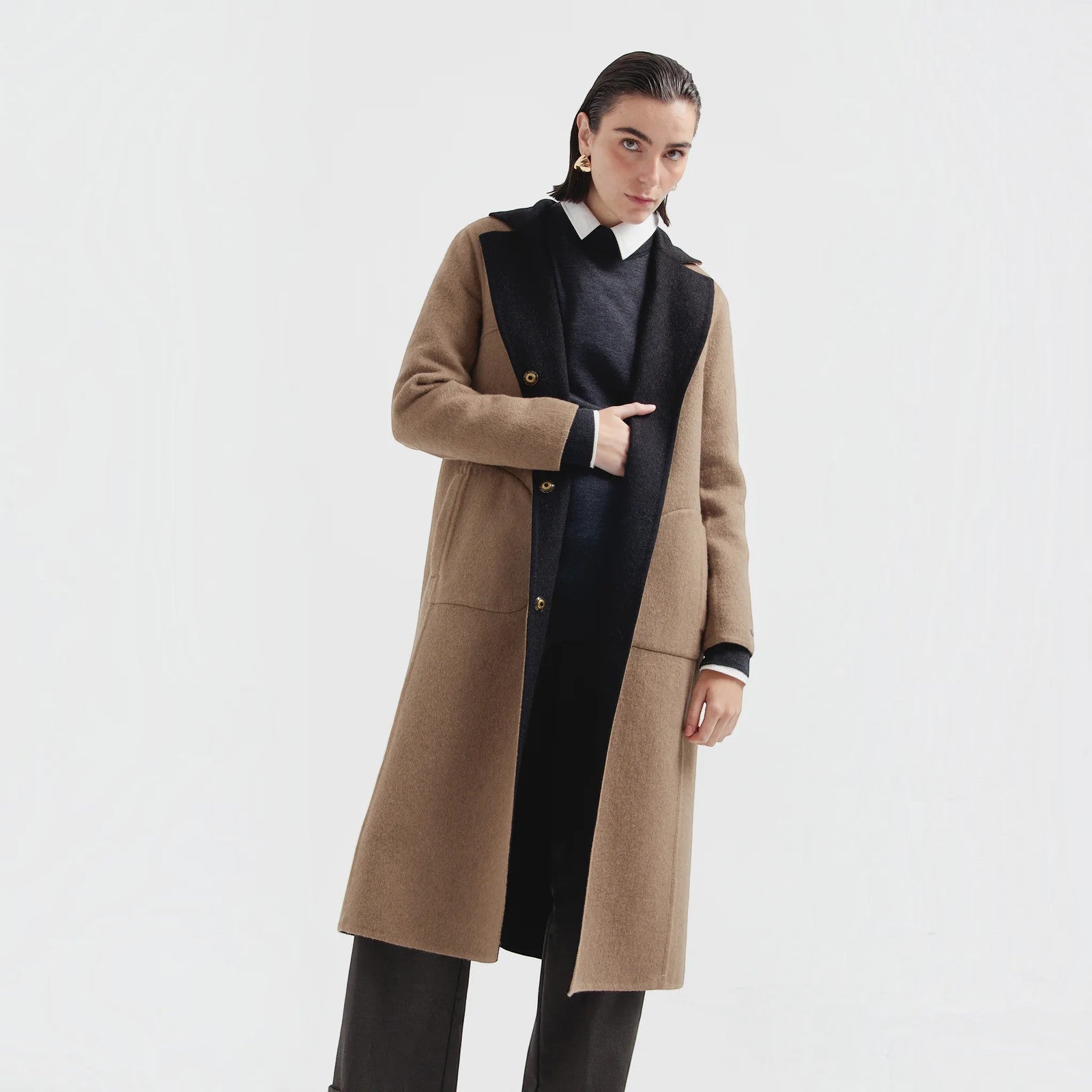 Caviar Baby Alpaca and Wool Coat with structured longline silhouette
