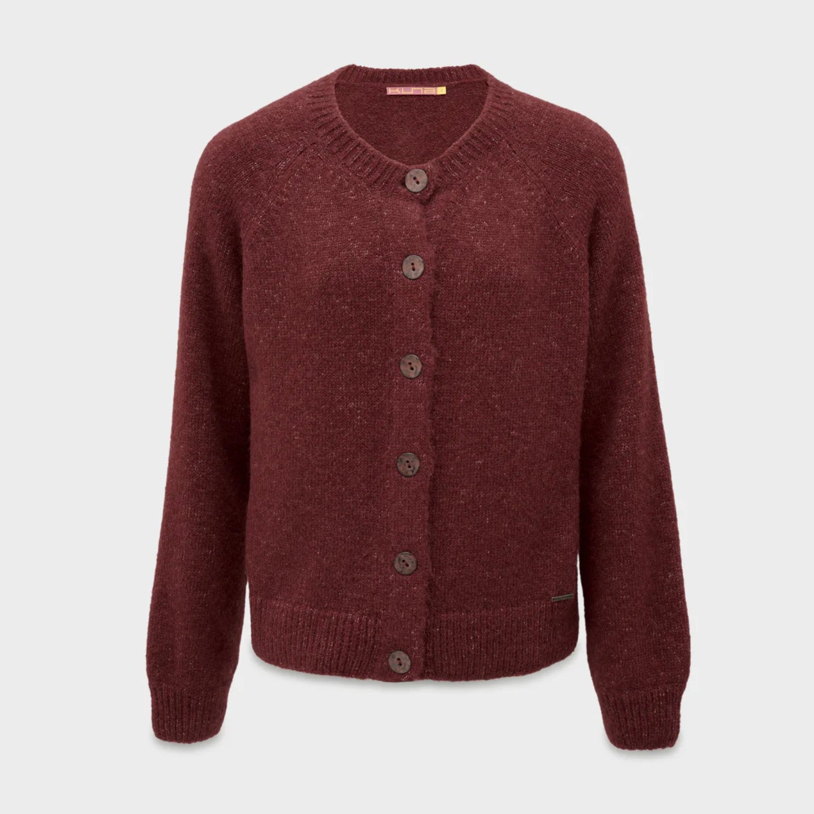 Women’s burgundy Celeste Suri Alpaca Cardigan with button front