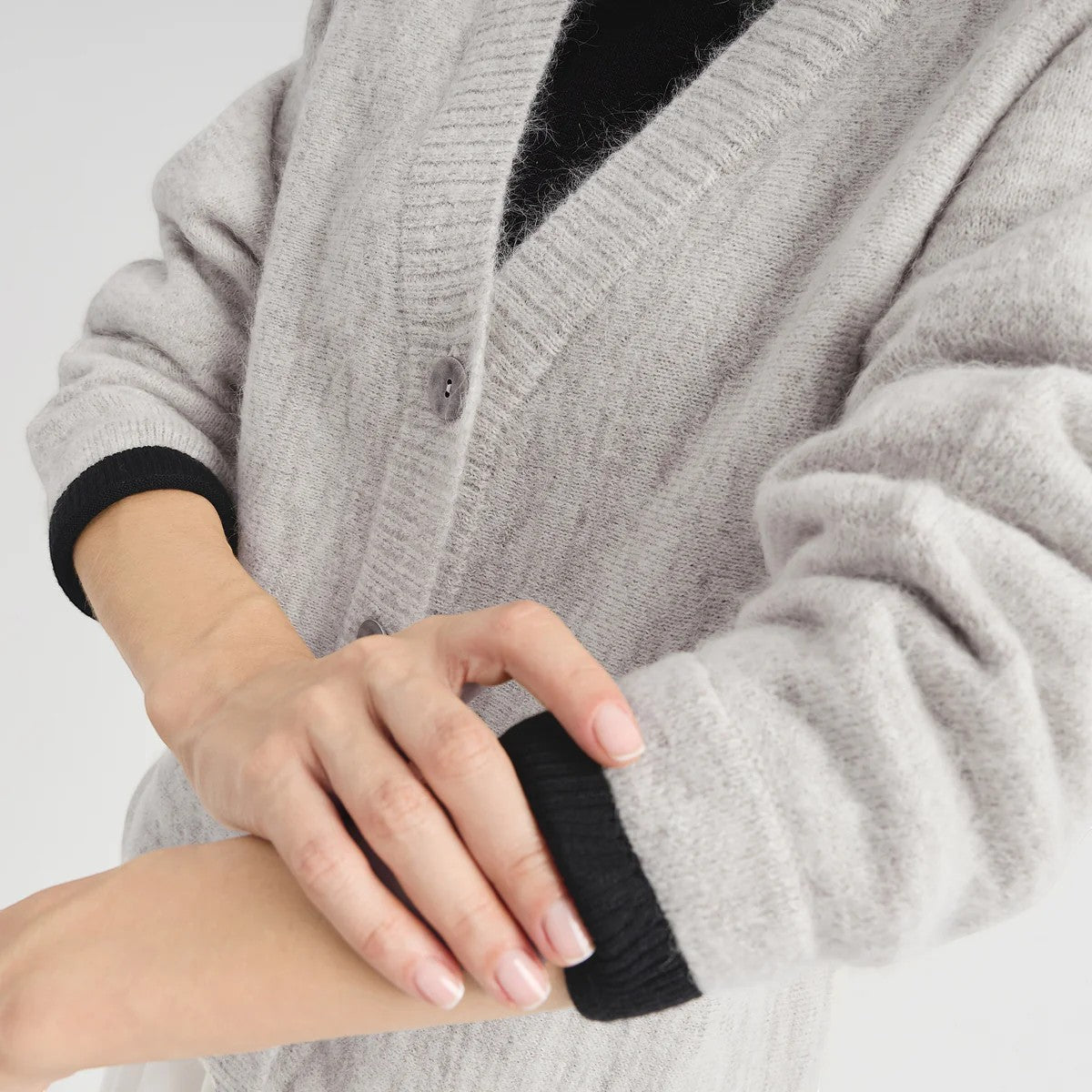 Close up of Celine soft textured alpaca and silk cardigan