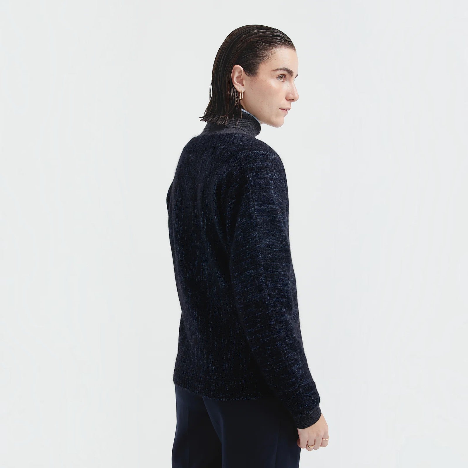 Celine lightweight alpaca blend cardigan with heathered knit texture by Kuna