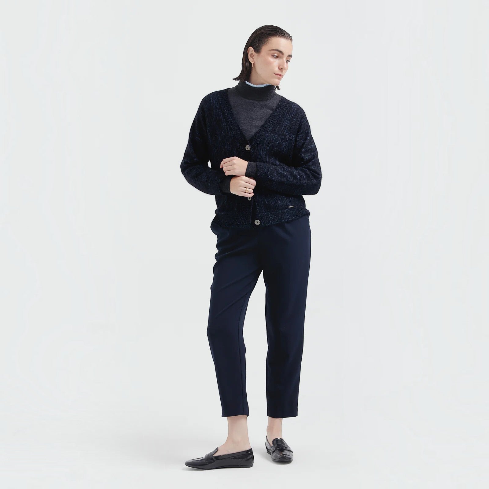 Celine lightweight alpaca blend cardigan with heathered knit texture
