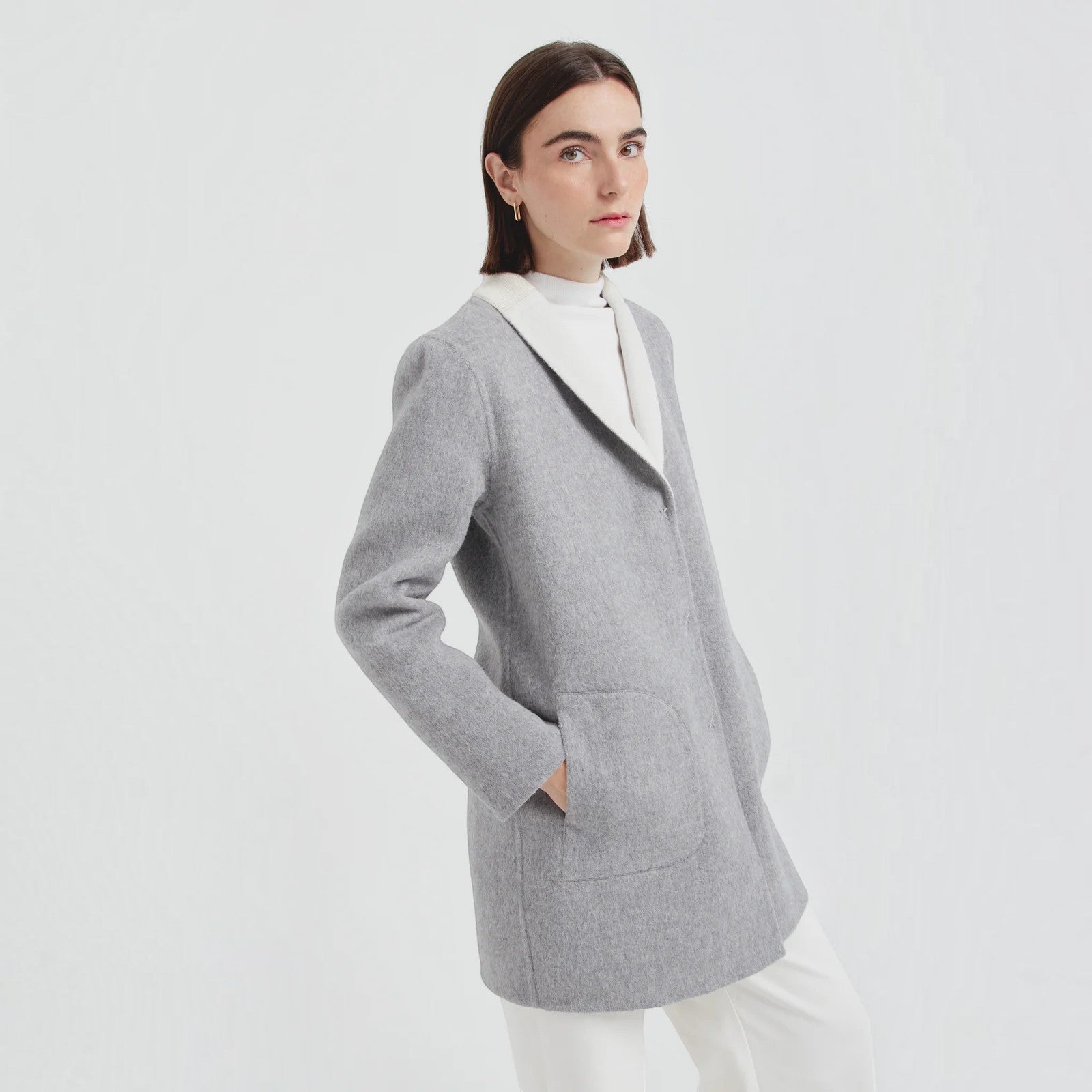 Chantal reversible Baby Alpaca and Wool Coat in grey and white