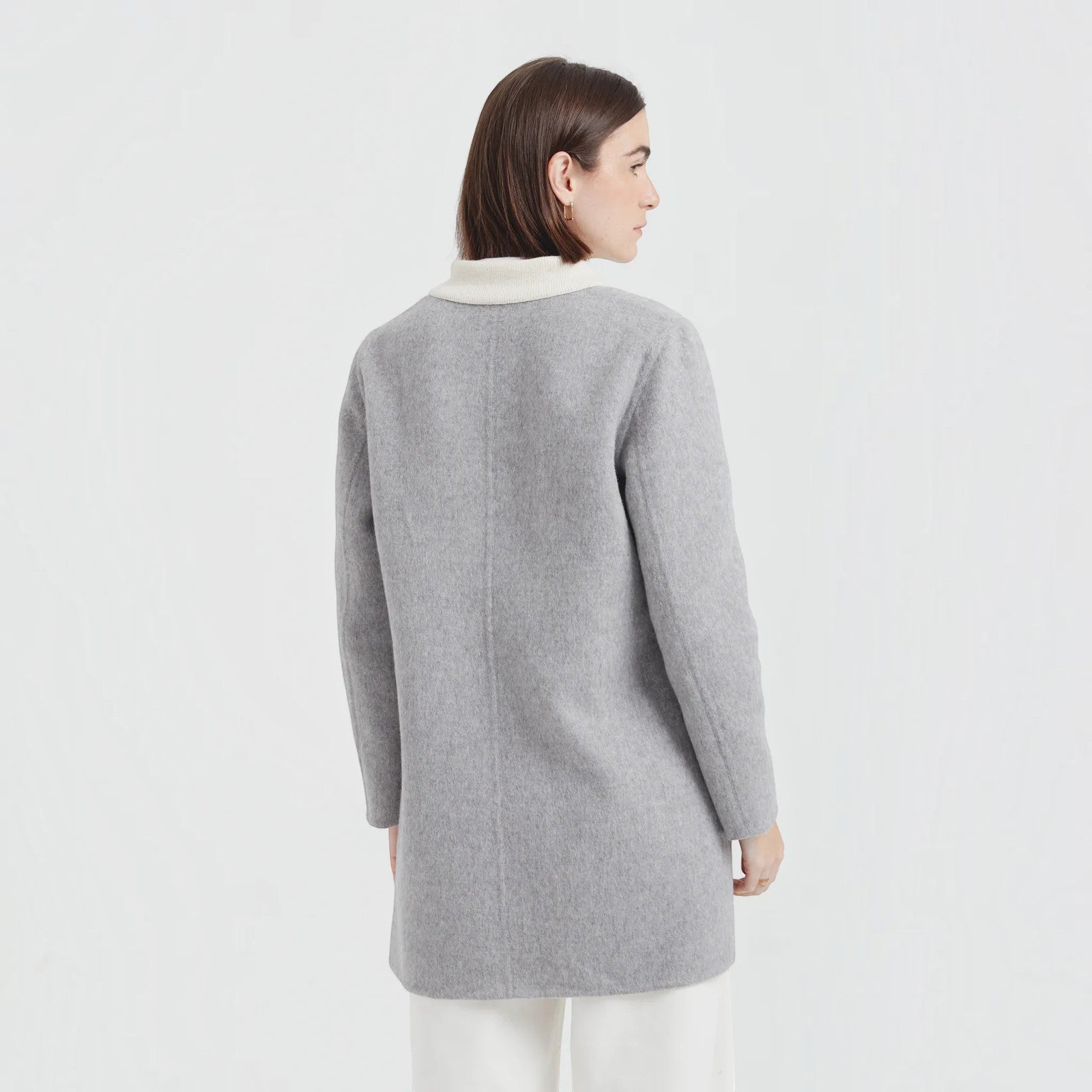 Kuna Chantal reversible alpaca coat styled in soft grey with patch pockets