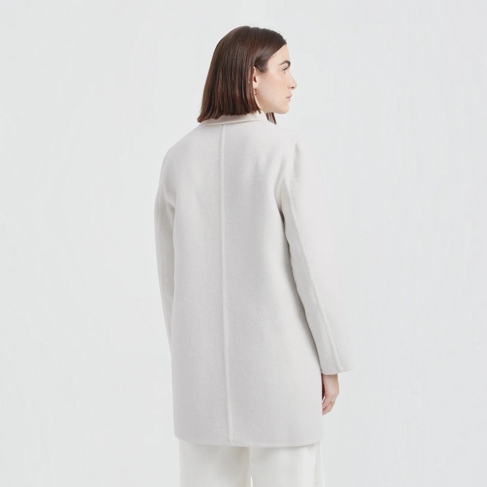 Chantal white alpaca blend coat with patch pockets and minimalist design
