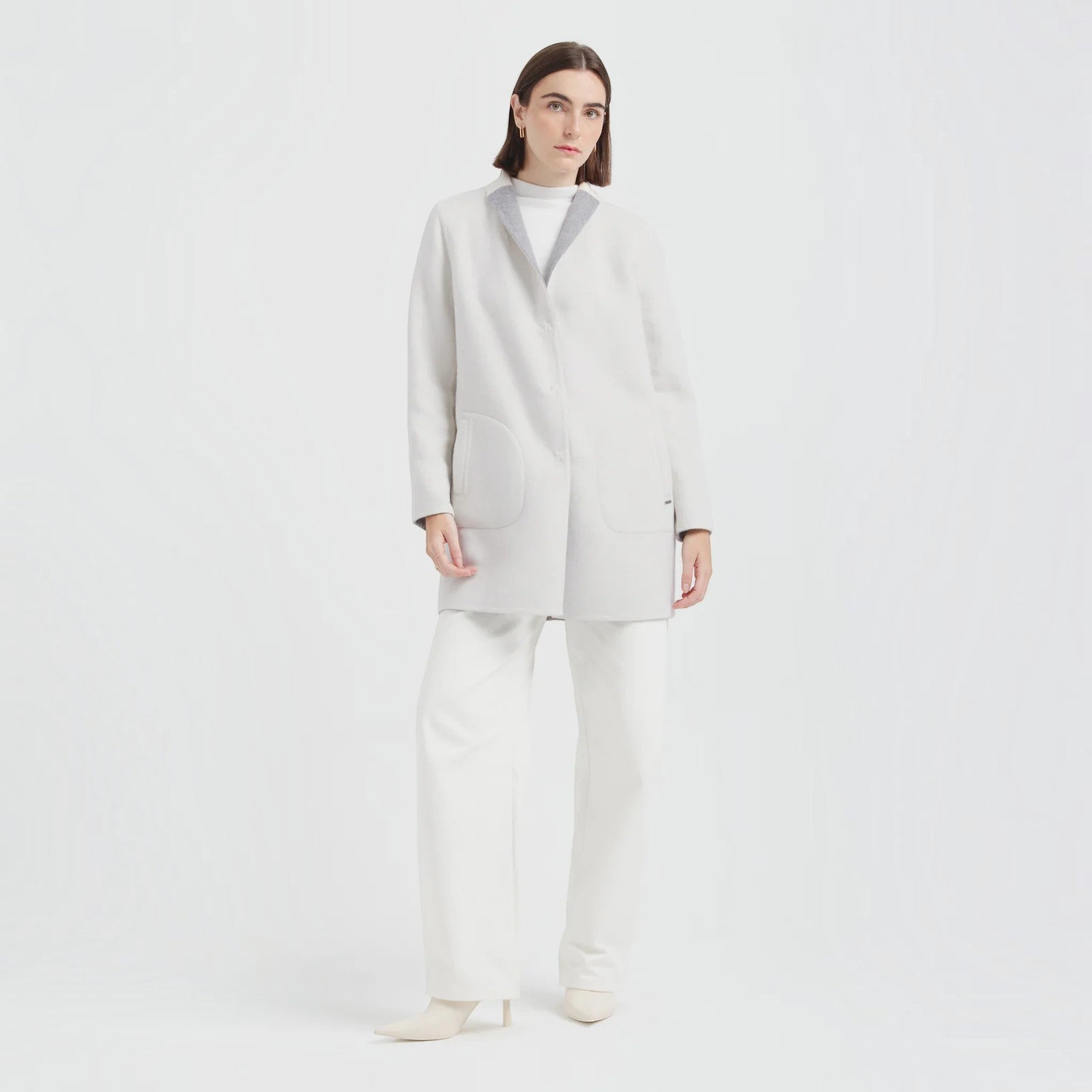 Reversible Chantal Baby Alpaca and Wool winter coat in neutral tones