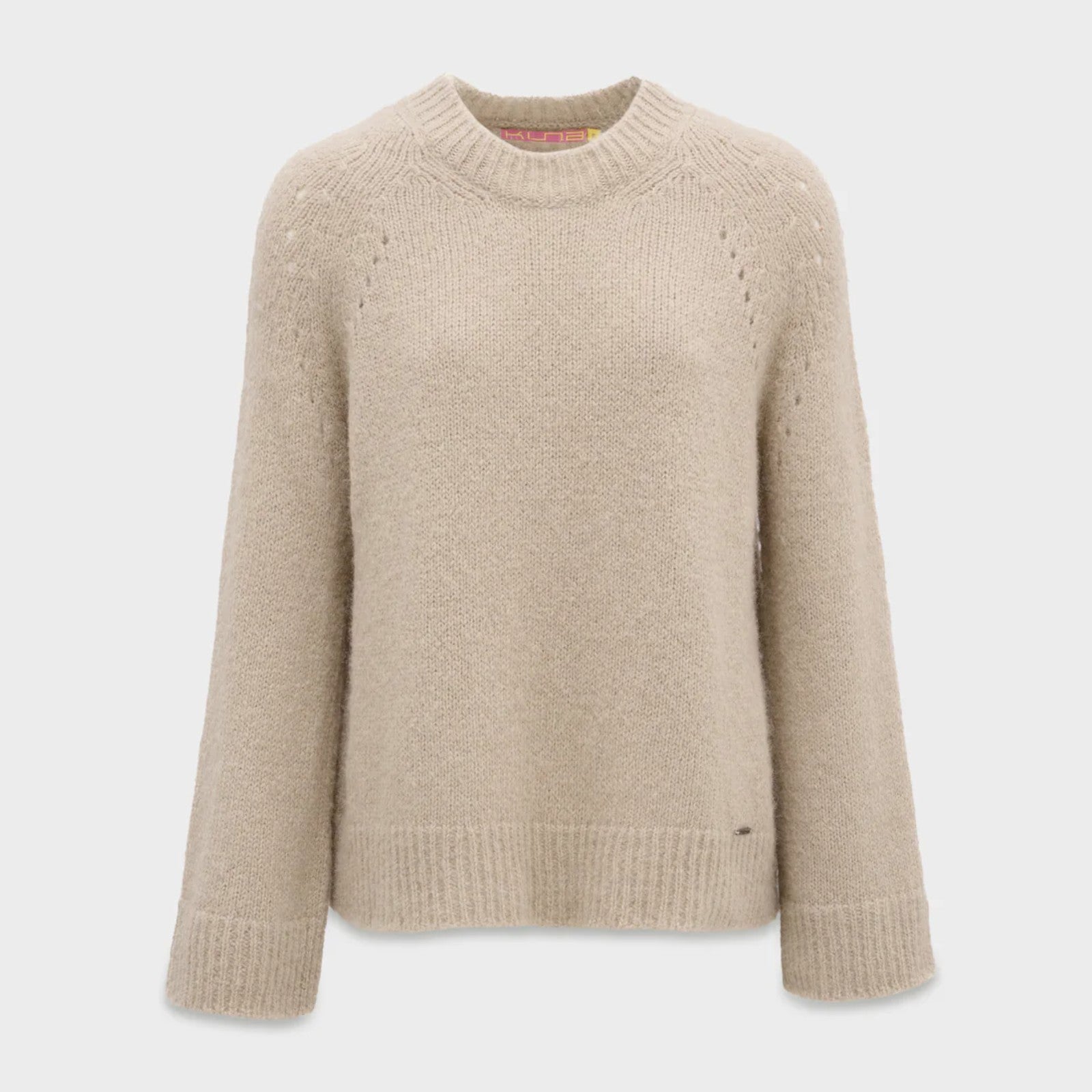Women’s beige Cherry Suri Alpaca Sweater with relaxed oversized fit