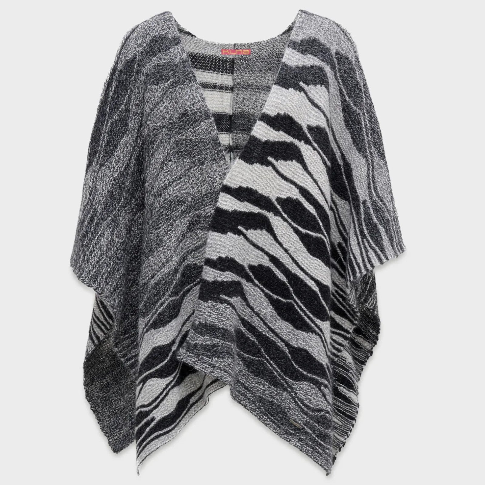 Women’s Clarissa Baby Alpaca Cape with abstract nature-inspired pattern