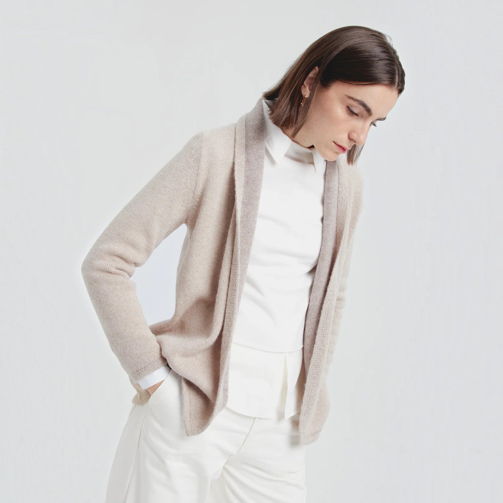 Coralie 100% Baby Alpaca Cardigan in soft beige