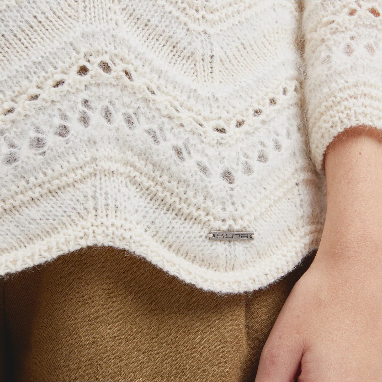 Close-up of Cristal Sweater showing soft pointelle knit texture