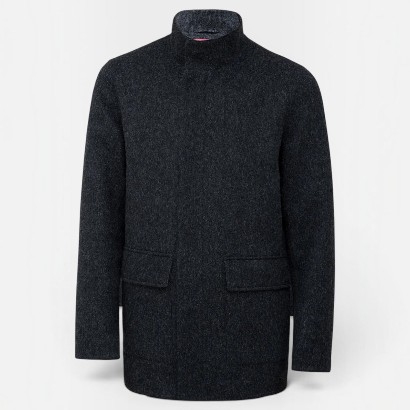 Men’s charcoal winter coat crafted from Baby Alpaca and Wool