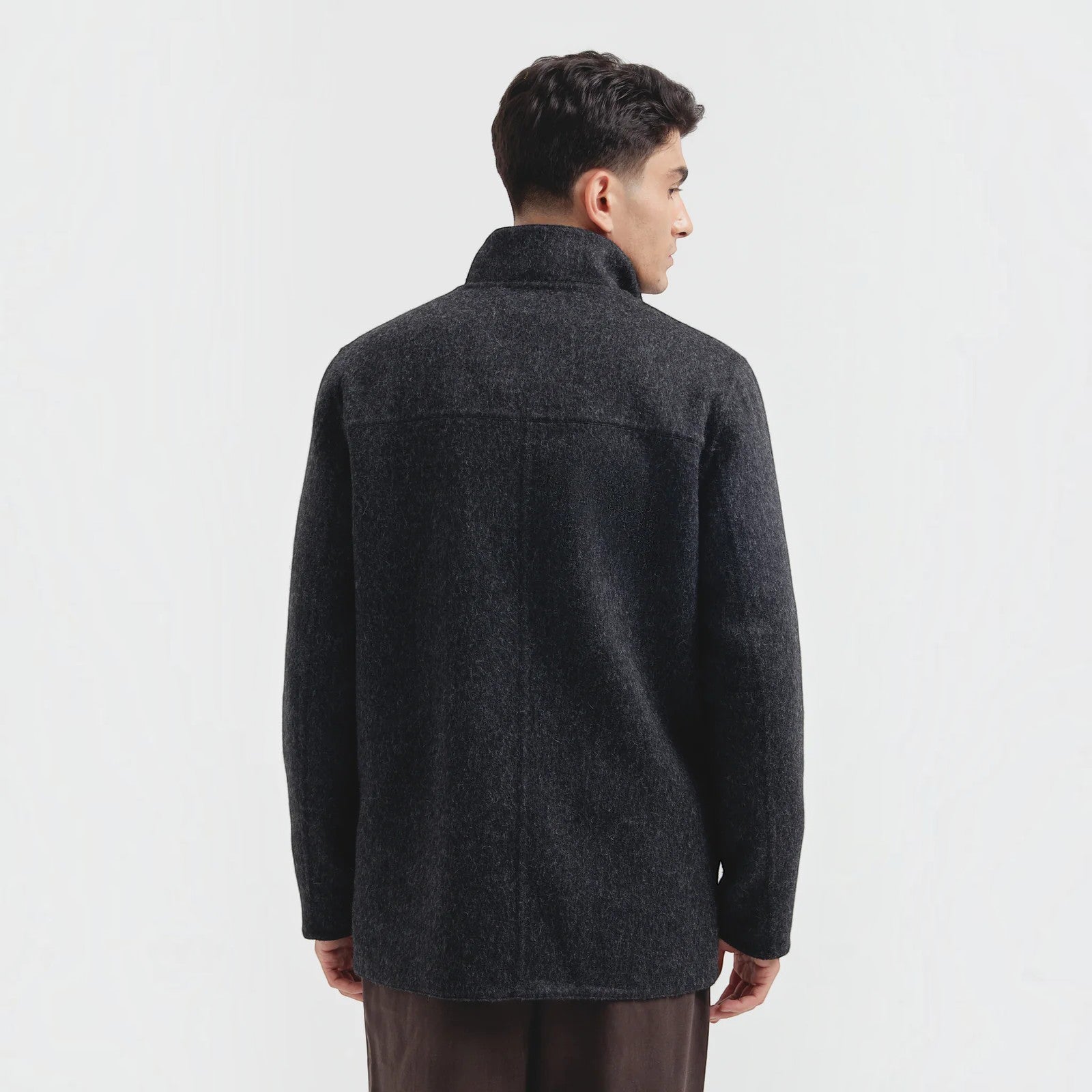 Men’s Kuna charcoal Cumulus Baby Alpaca Coat with high stand collar