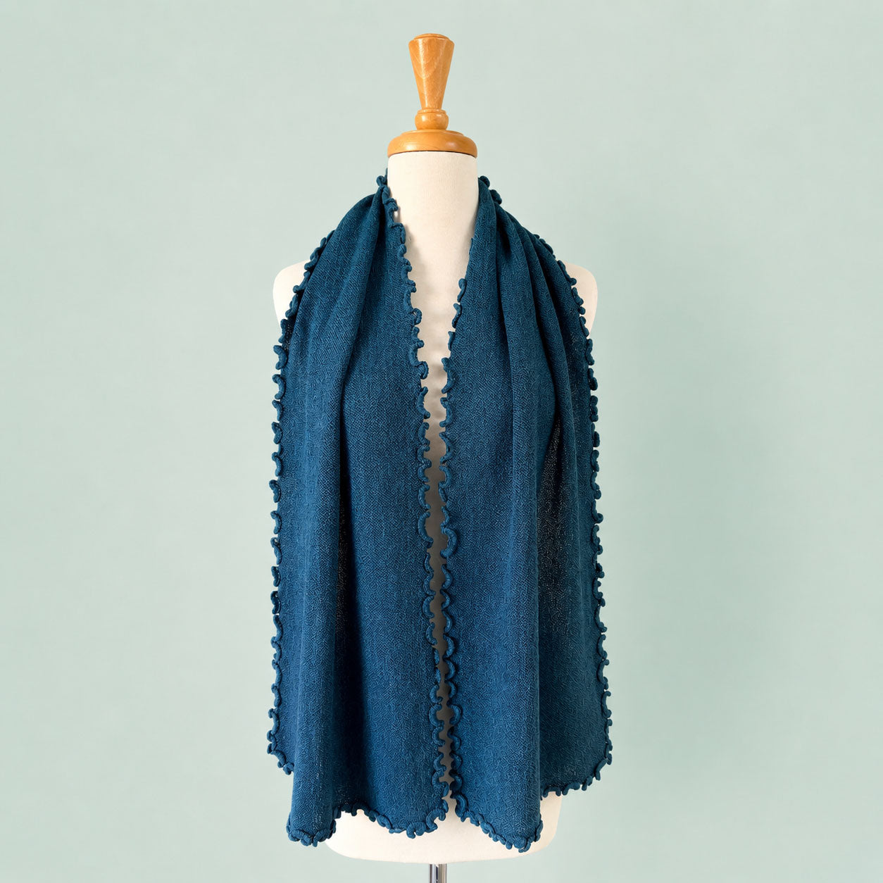 Curly Links Baby Alpaca Scarf with soft drape and delicate curled trim