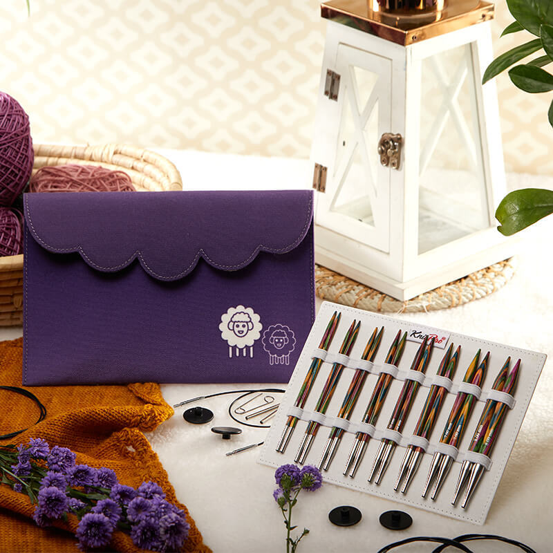 KnitPro Deluxe interchangeable needle set with assorted tips, cables and accessories.