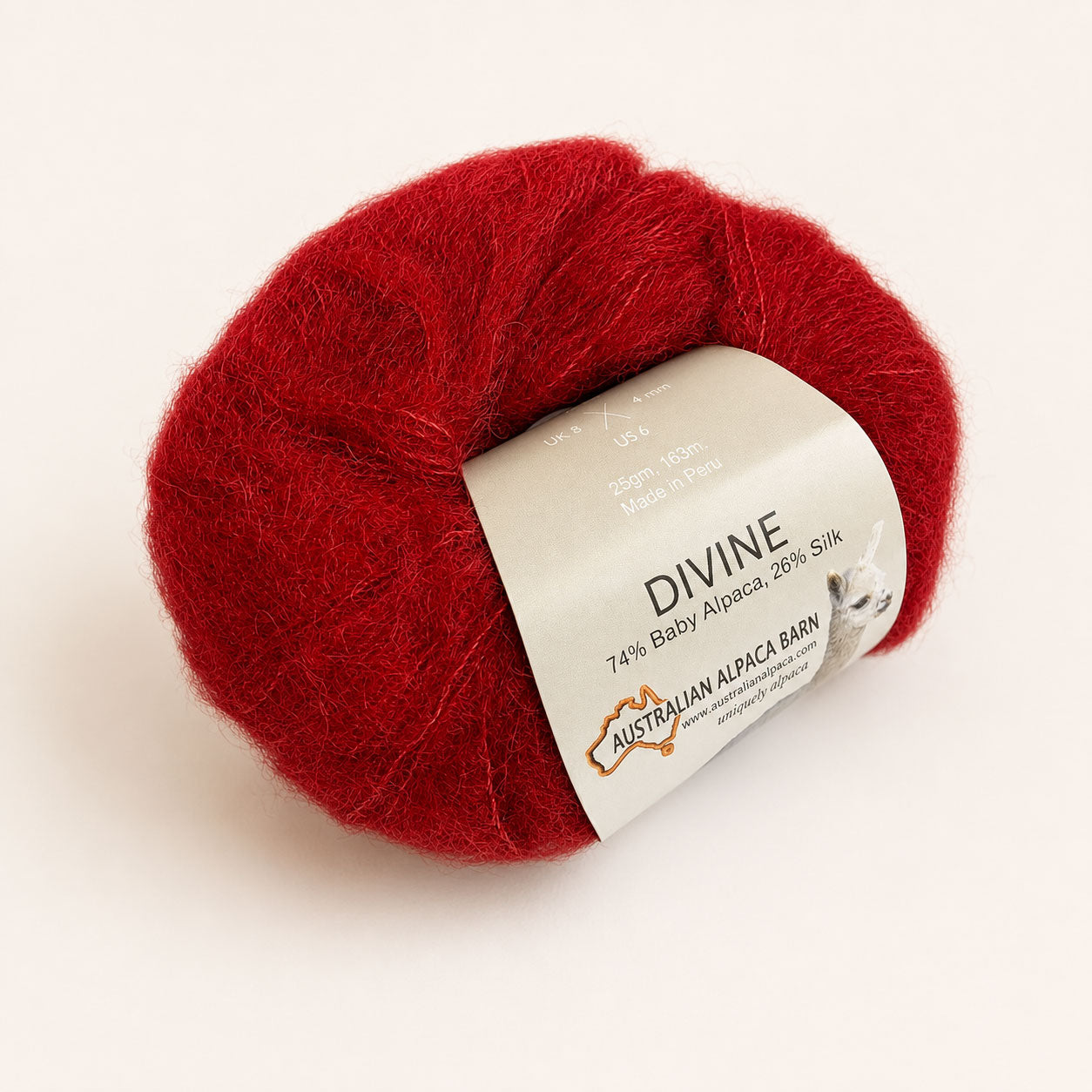 Soft fluffy cherry red alpaca silk yarn for layering with knitting yarn