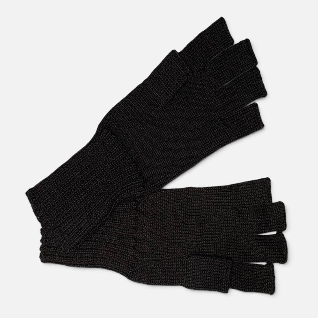 Jesse 100% baby alpaca fingerless gloves in mid grey with long ribbed cuffs