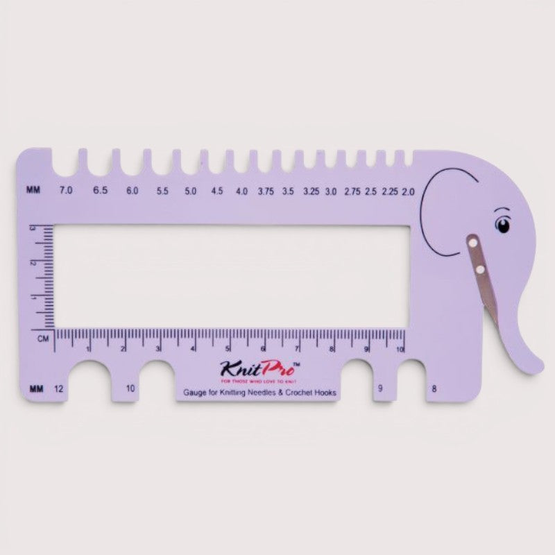 KnitPro yarn cutter with needle gauge, practical tools for yarn crafters.