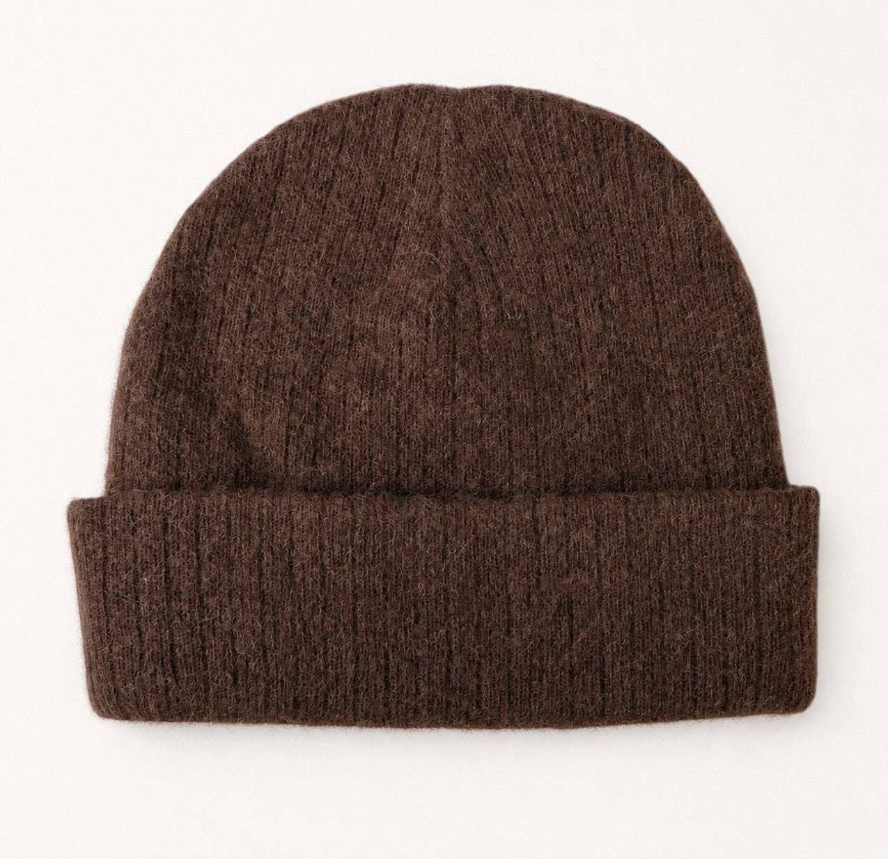 Brown Humphrey Law alpaca blend beanie, Australian made with a soft fluffy finish and warm folded cuff
