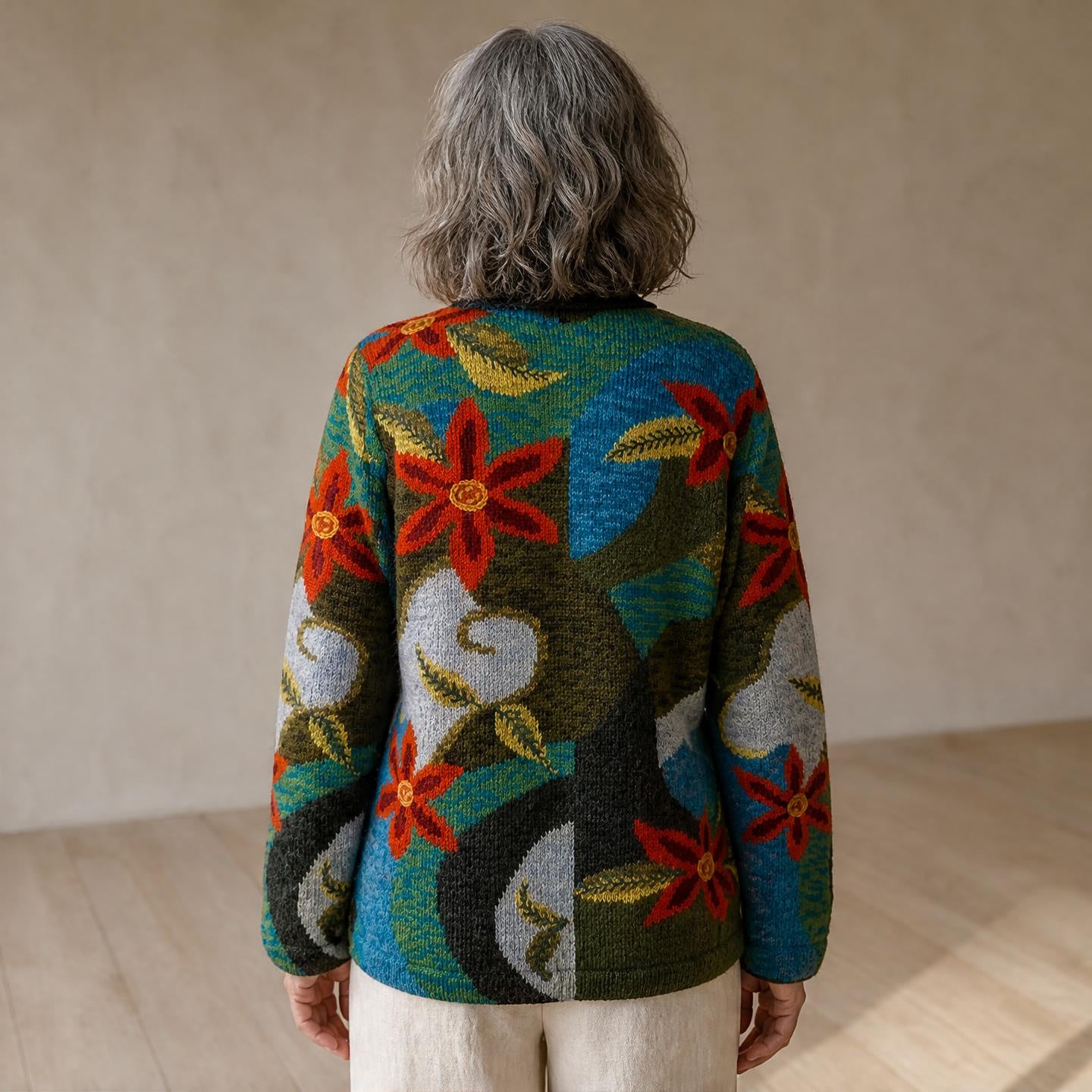 Women’s Heidi floral alpaca cardigan made in Peru