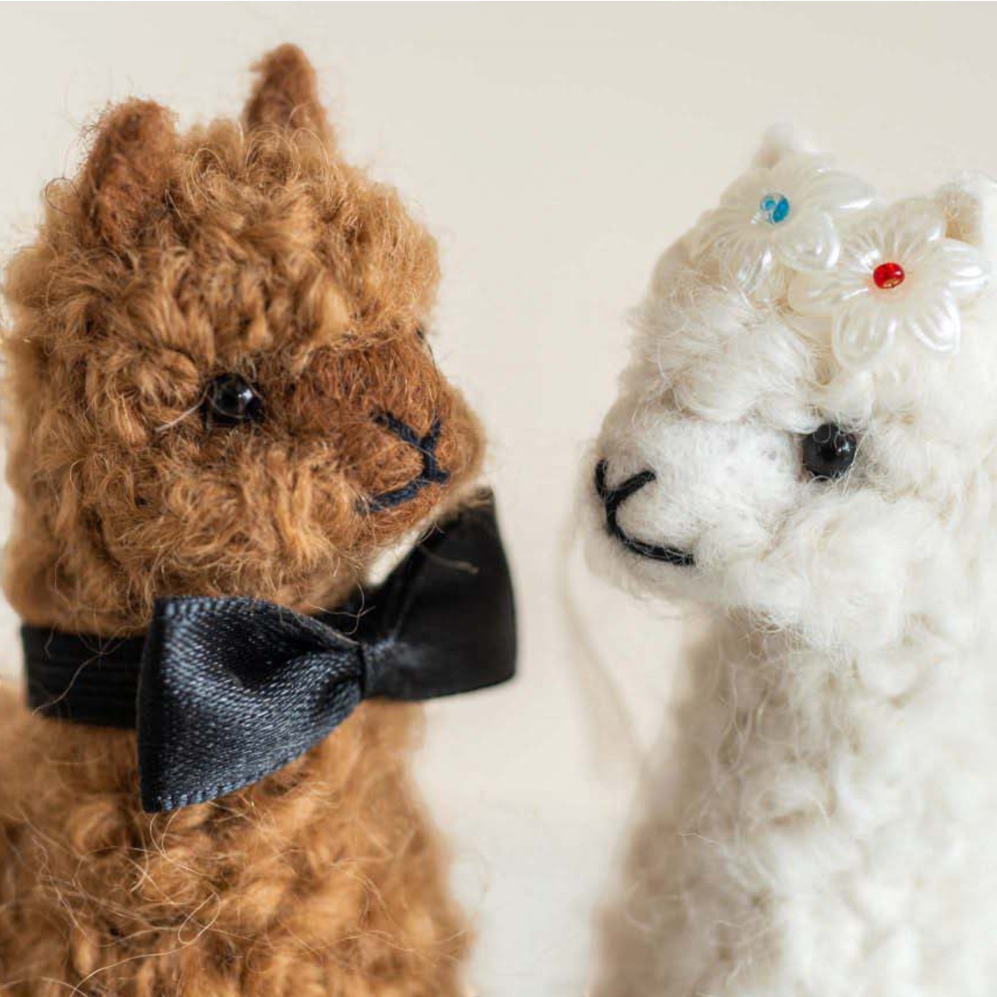 Handmade bride and groom alpaca wedding decorations