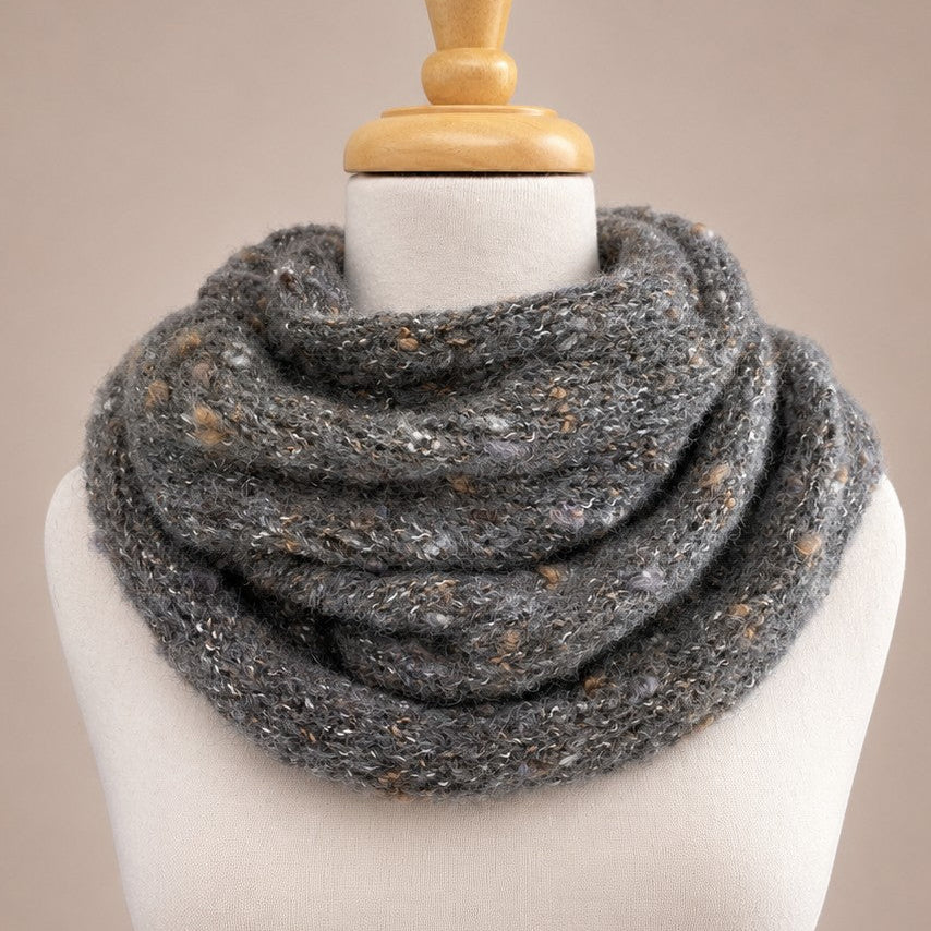 Australian Made Indulge Bouclé Alpaca Cowl in Charcoal grey with warm textured boucle alpaca knit.