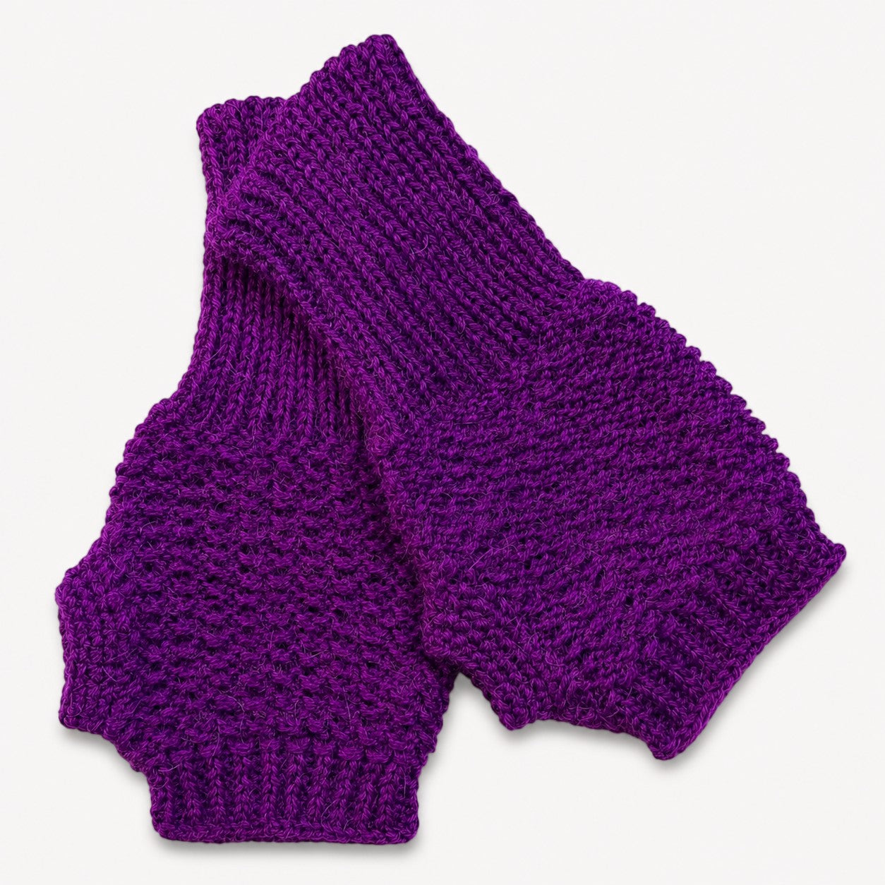 Cosy fingerless alpaca gloves in purple, soft natural fibre gift for her