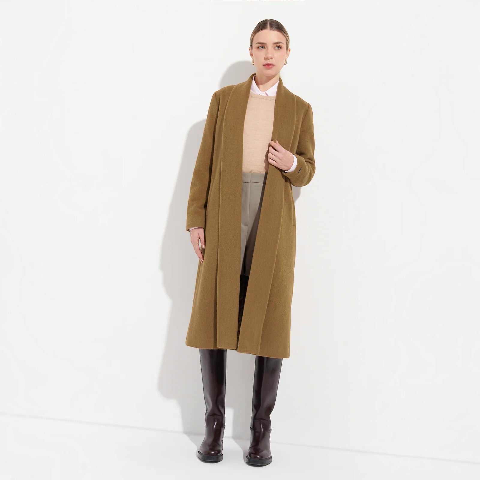 Women’s luxury Baby Alpaca and Wool Coat with flowing silhouette