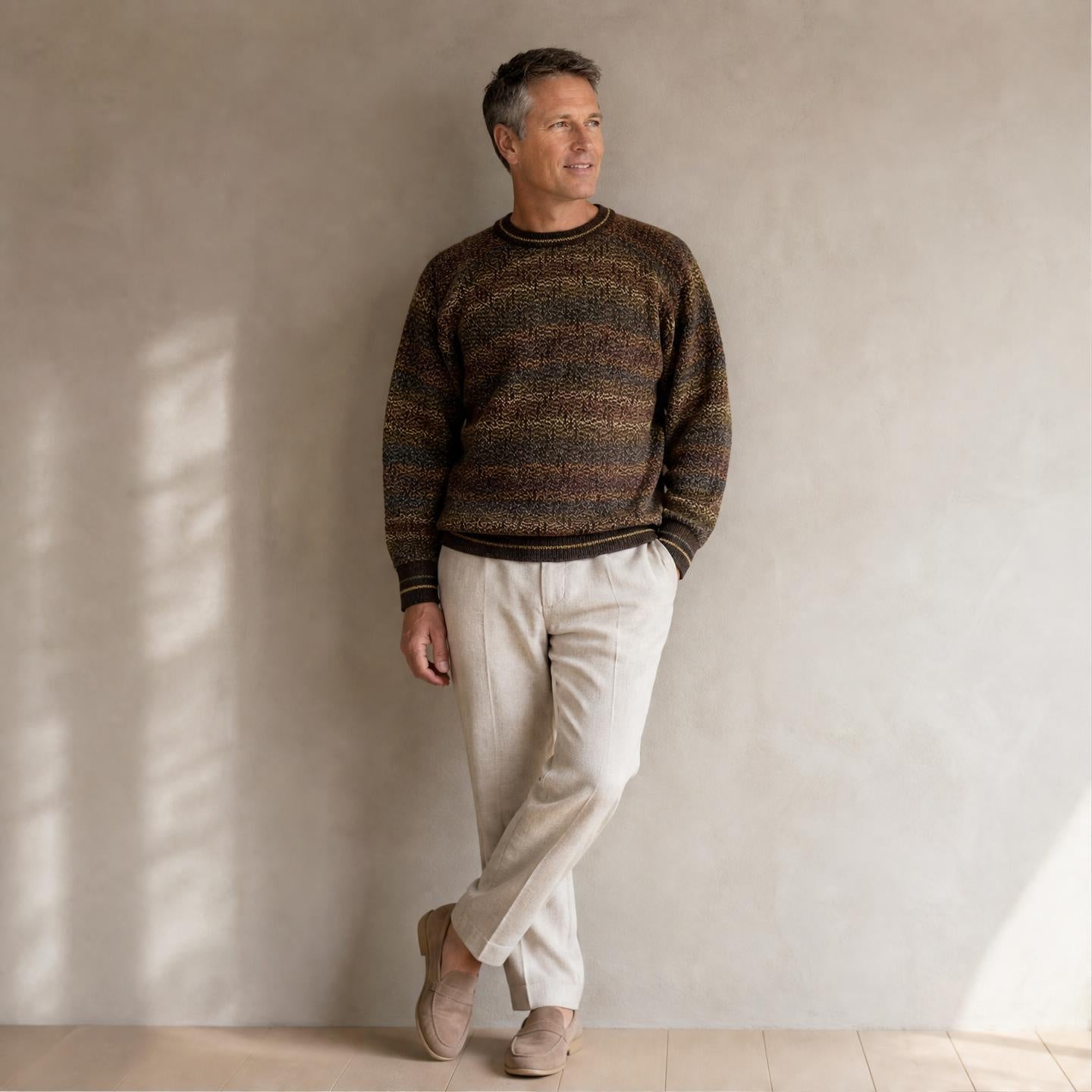 Men’s warm alpaca jumper with multicolour geometric pattern