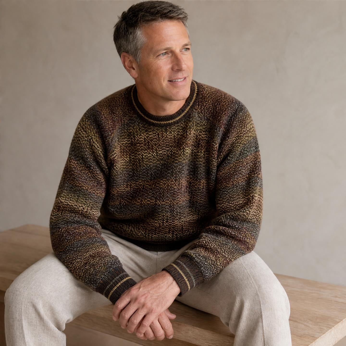 Men’s alpaca sweater featuring traditional Andean-inspired pattern