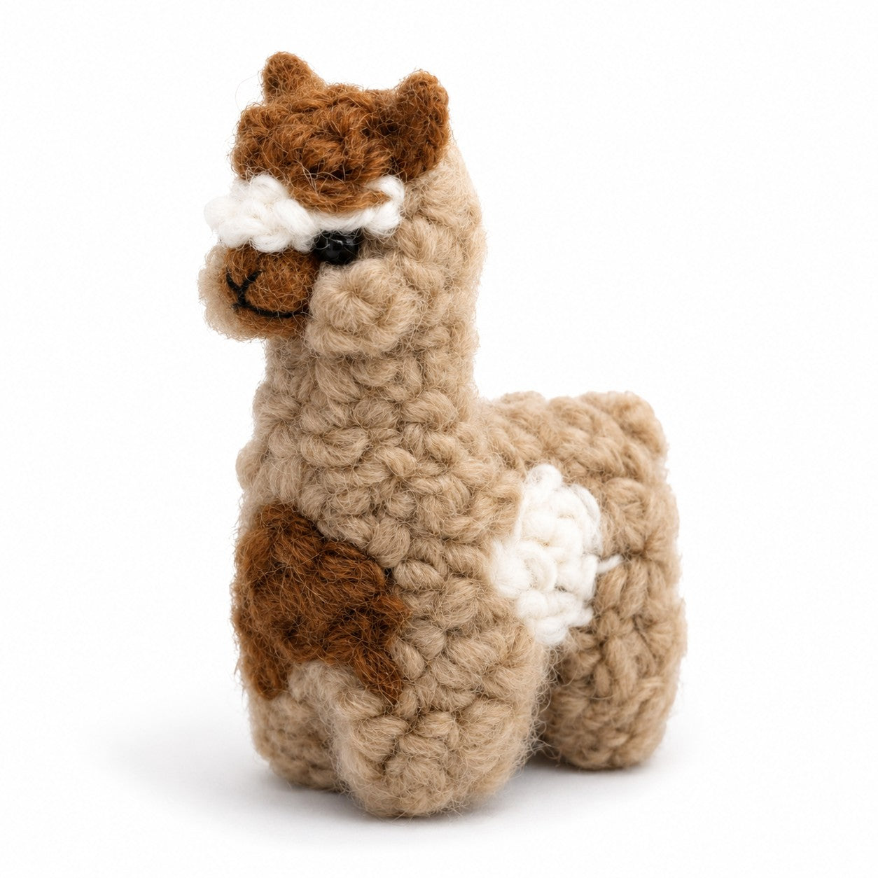 Needle felted Hyacaya alpaca figurine in brown and cream, handmade alpaca keepsake.