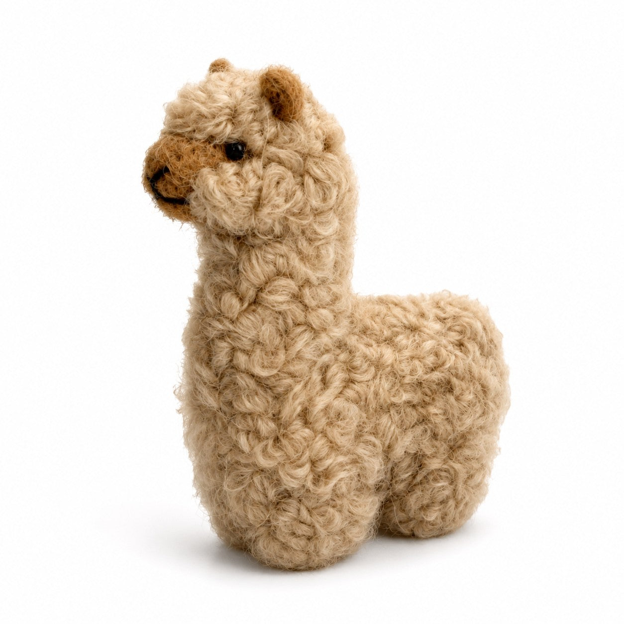 Needle felted alpaca toy in soft beige, handcrafted alpaca animal figure.