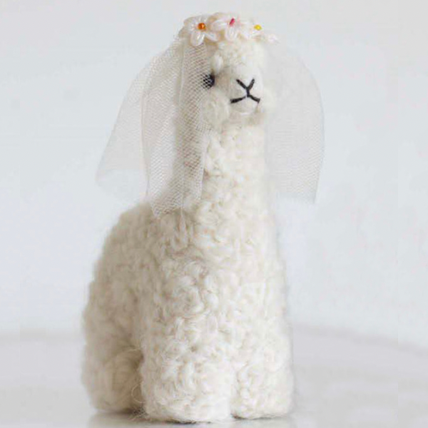 Needle felted bride alpaca, charming handmade wedding keepsake.