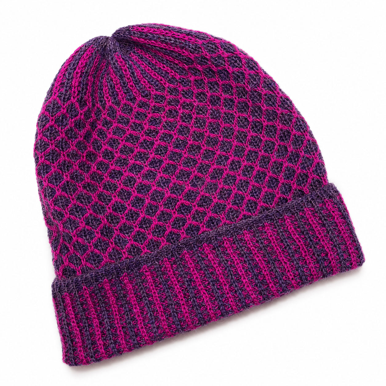 Warm Baby Alpaca beanie with contrasting colours and a ribbed cuff.