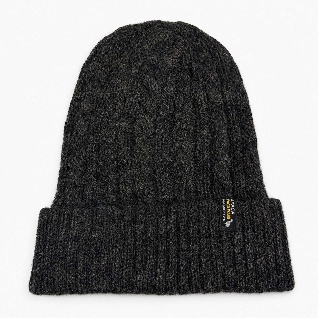 Warm charcoal knitted alpaca hat with cable texture for men