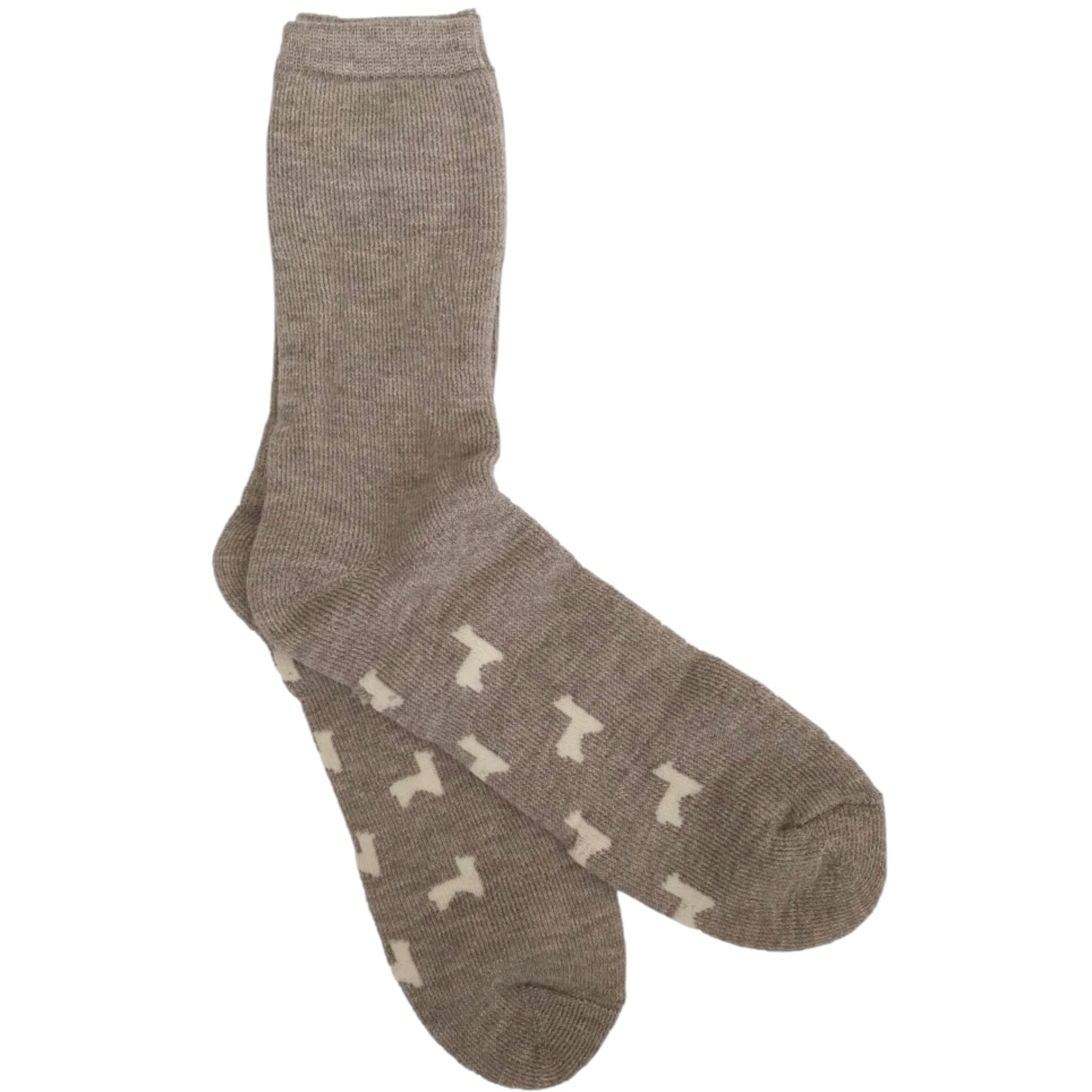Warm alpaca hiking socks with alpaca motif, comfortable socks for outdoor wear, in Beige.