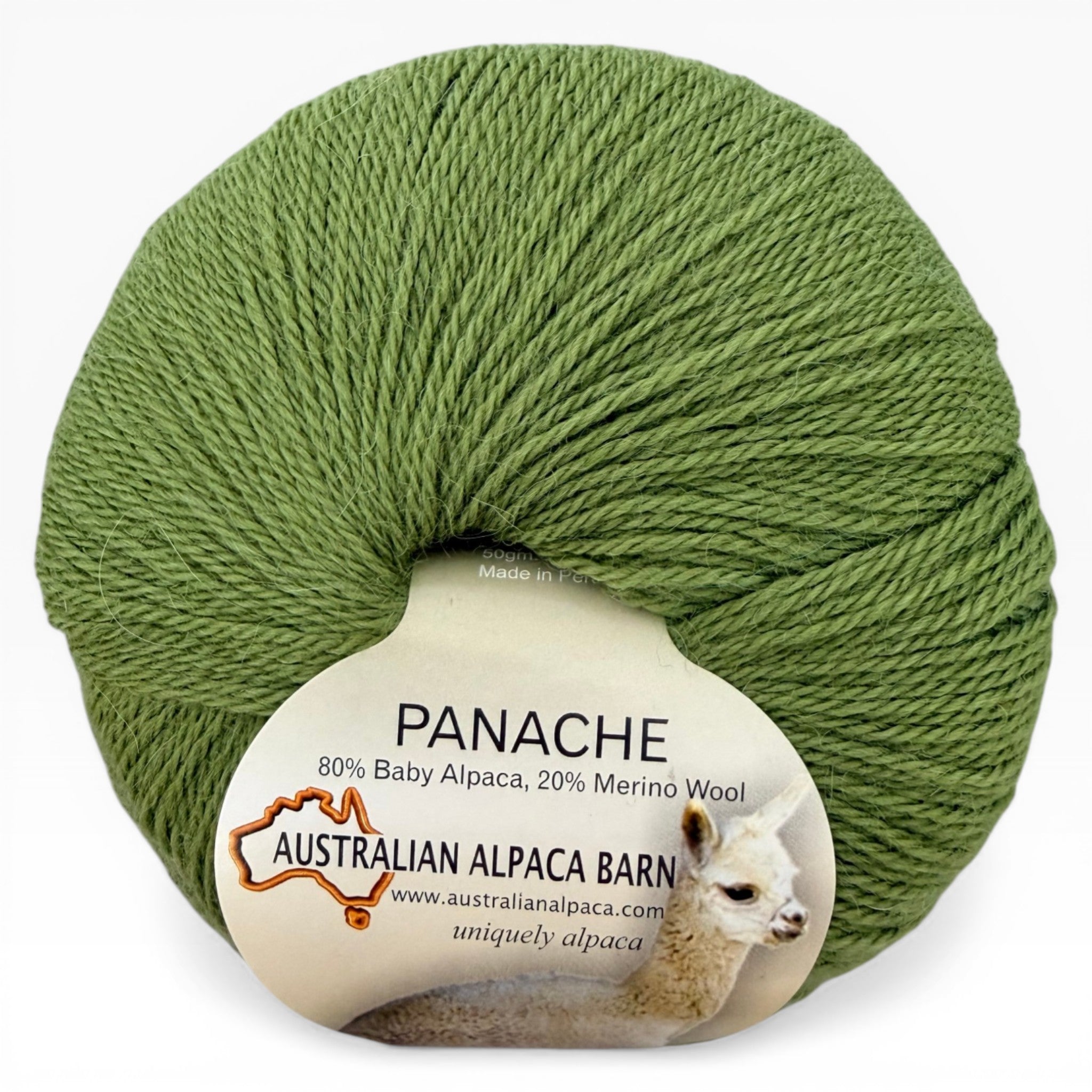 Panache 4ply yarn with soft alpaca and merino fibres in Avocado.