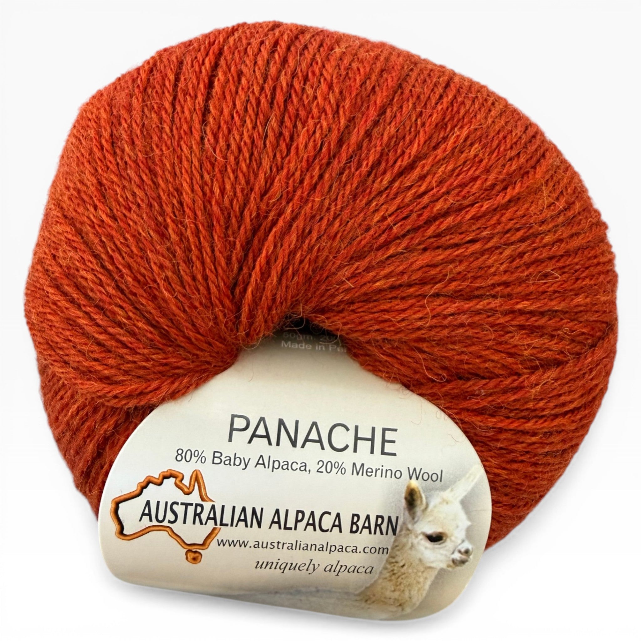 Baby alpaca and merino wool blend yarn in Panache in a rusty orange.