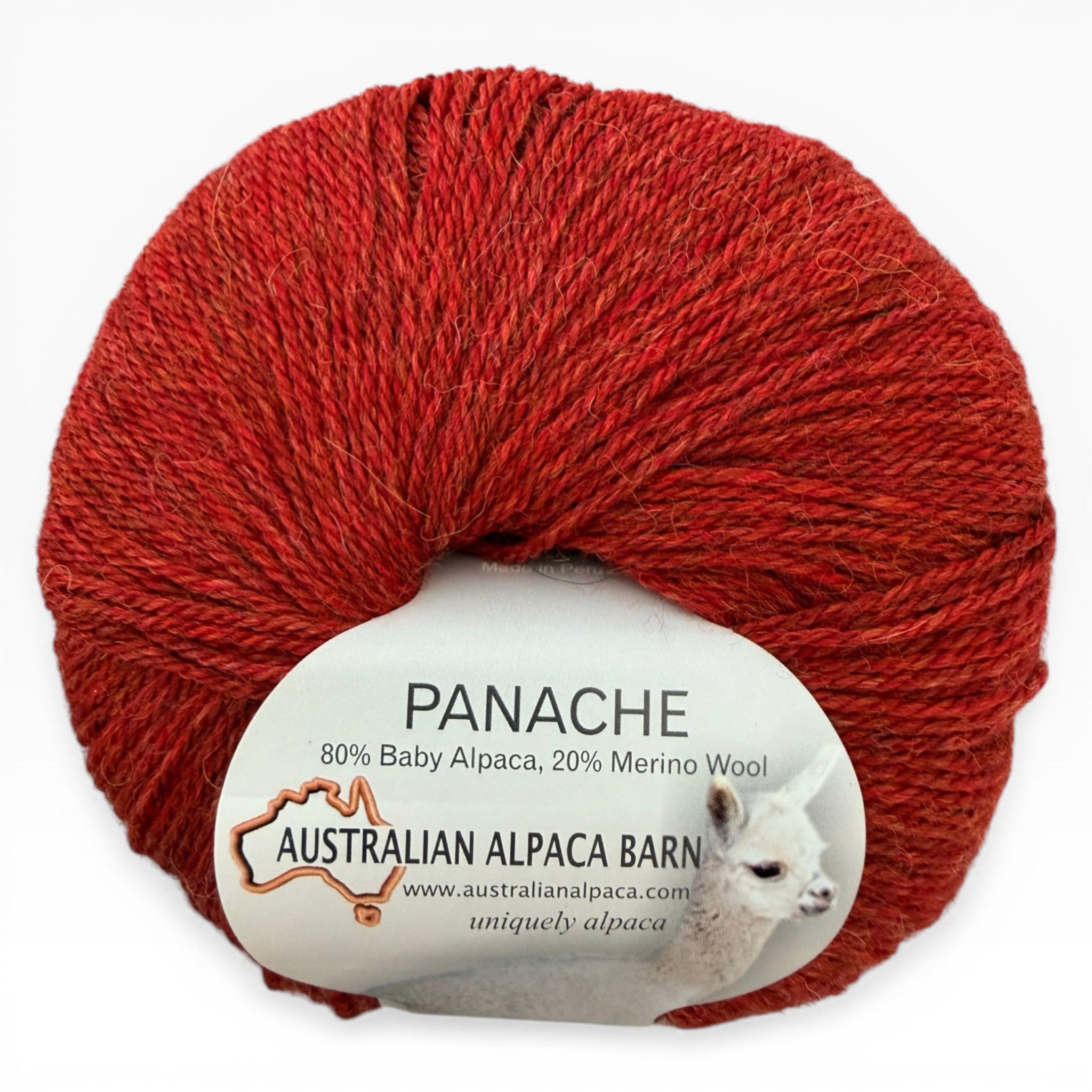 Australian Alpaca Barn 4ply knitting yarn in Panache rusty red melange.