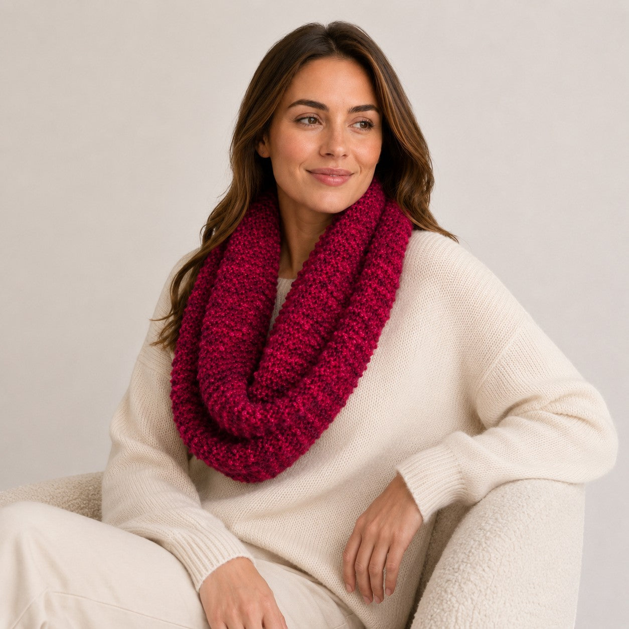 Textured fuchsia alpaca infinity scarf handmade in Australia