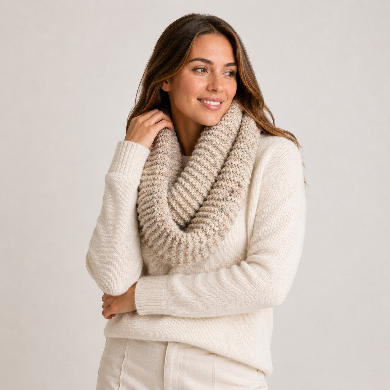 Textured cream alpaca infinity scarf handmade in Australia