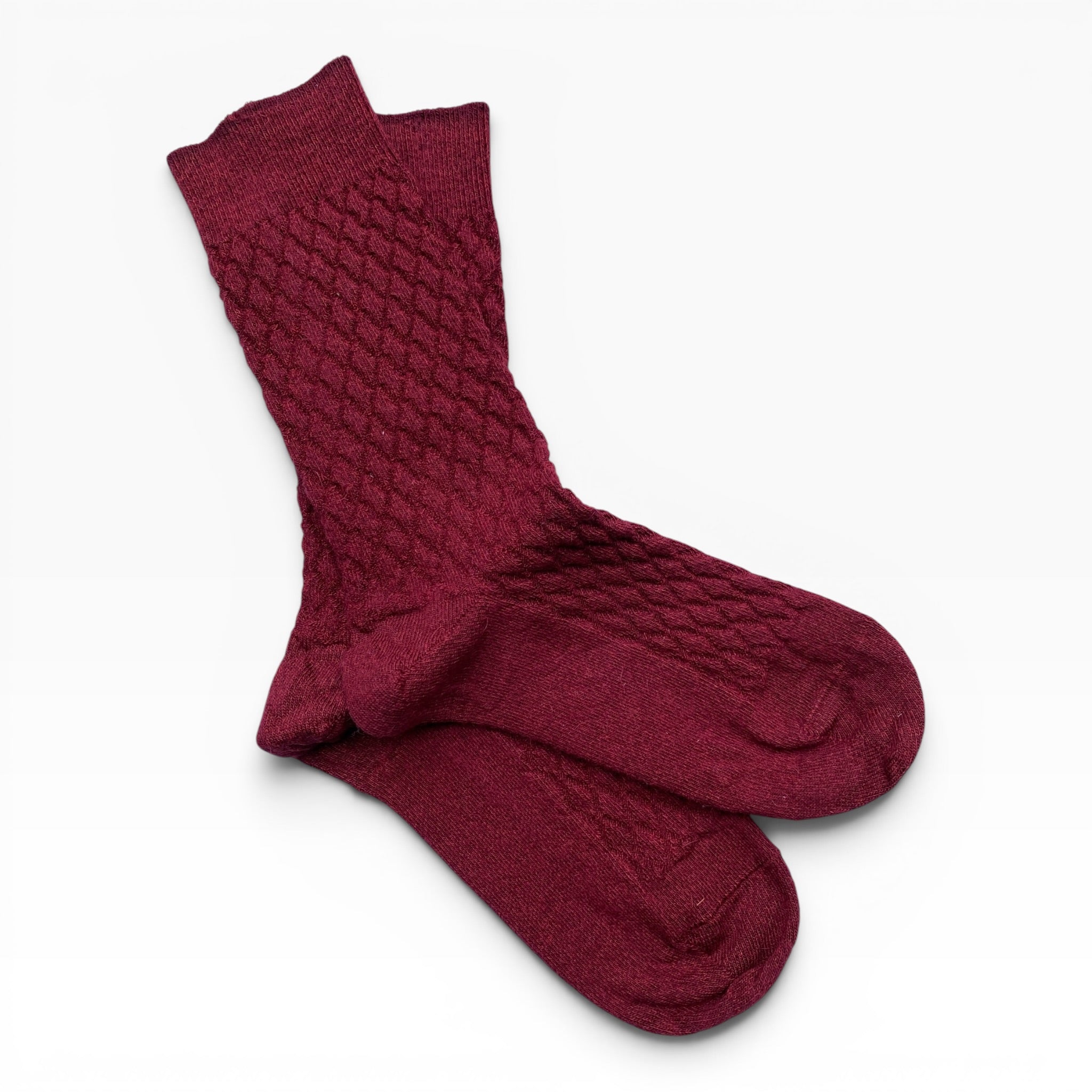 Warm Australian Made quilted alpaca blend socks in Burgundy, comfortable Humphrey Law socks for cold weather.