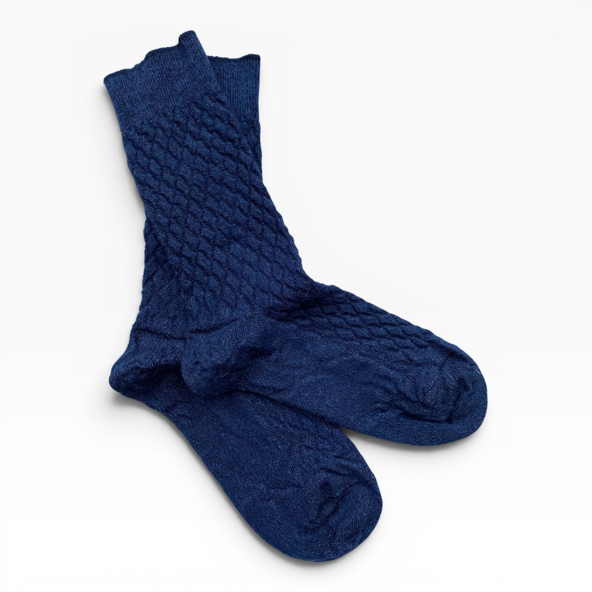 Humphrey Law quilted Navy alpaca socks, thick warm socks for cold feet. Australian Made and Owned.