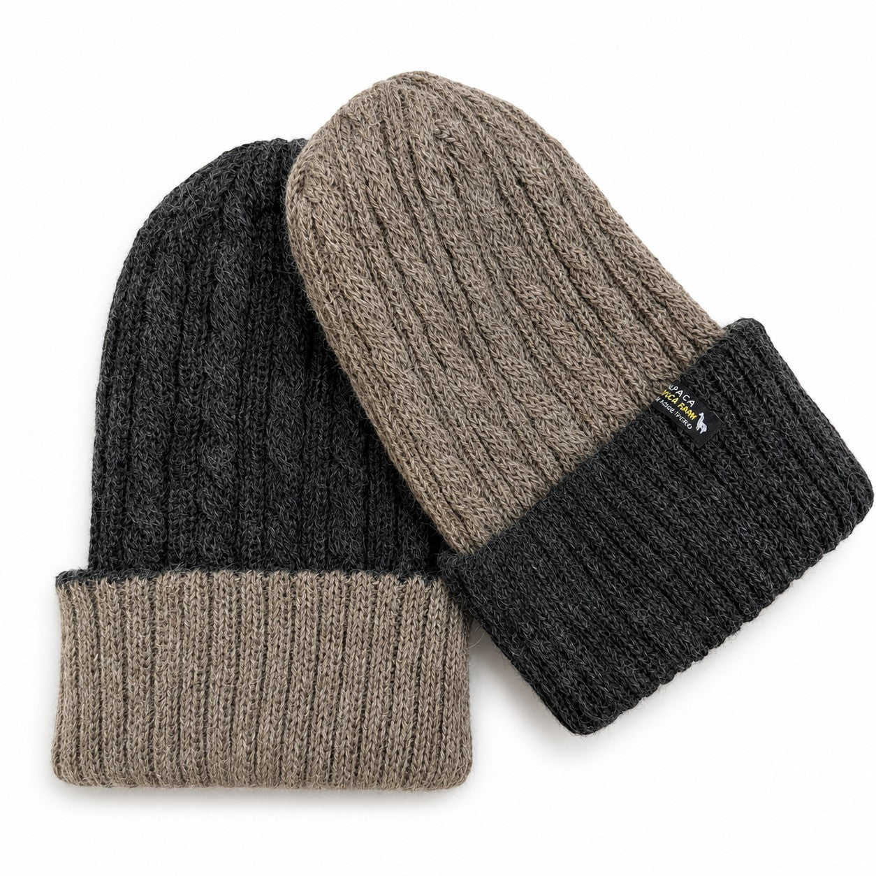 Australian Alpaca Barn reversible alpaca beanie in charcoal and brown