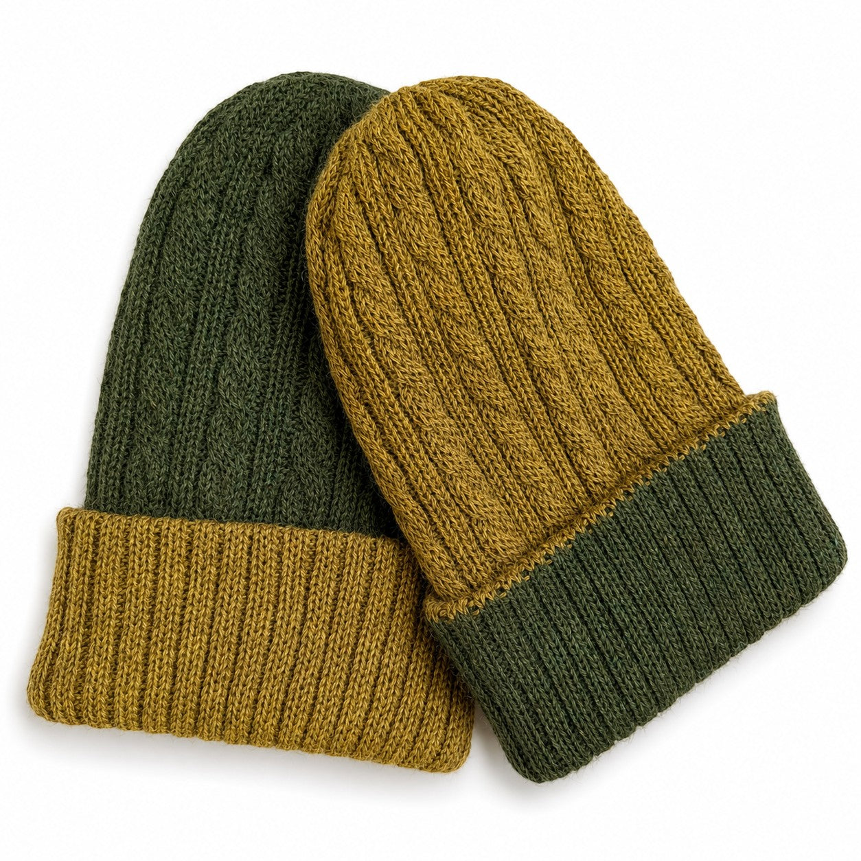 Reversible baby alpaca beanie from Australian Alpaca Barn in Green and gold
