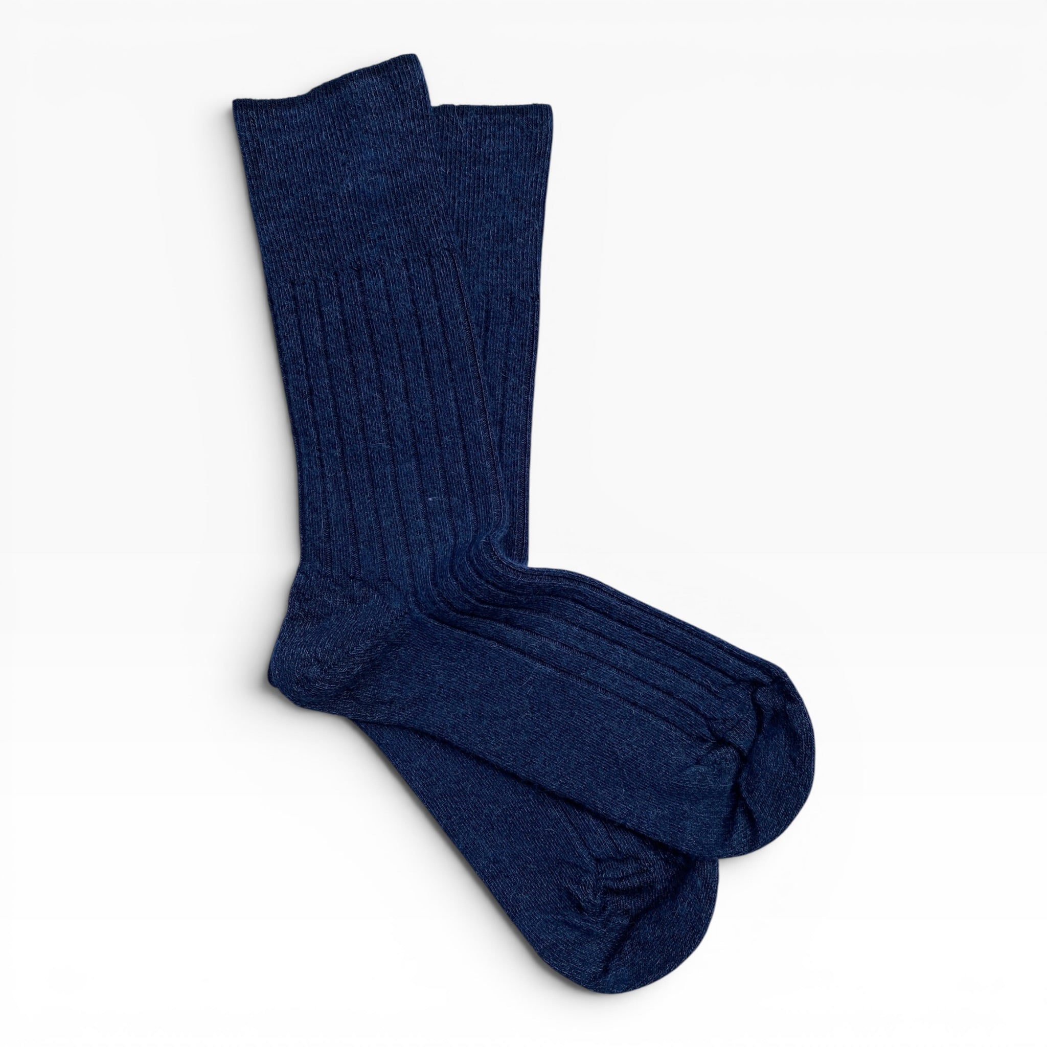 Navy Humphrey Law ribbed wool socks, practical Australian Made cold weather socks for men and women.