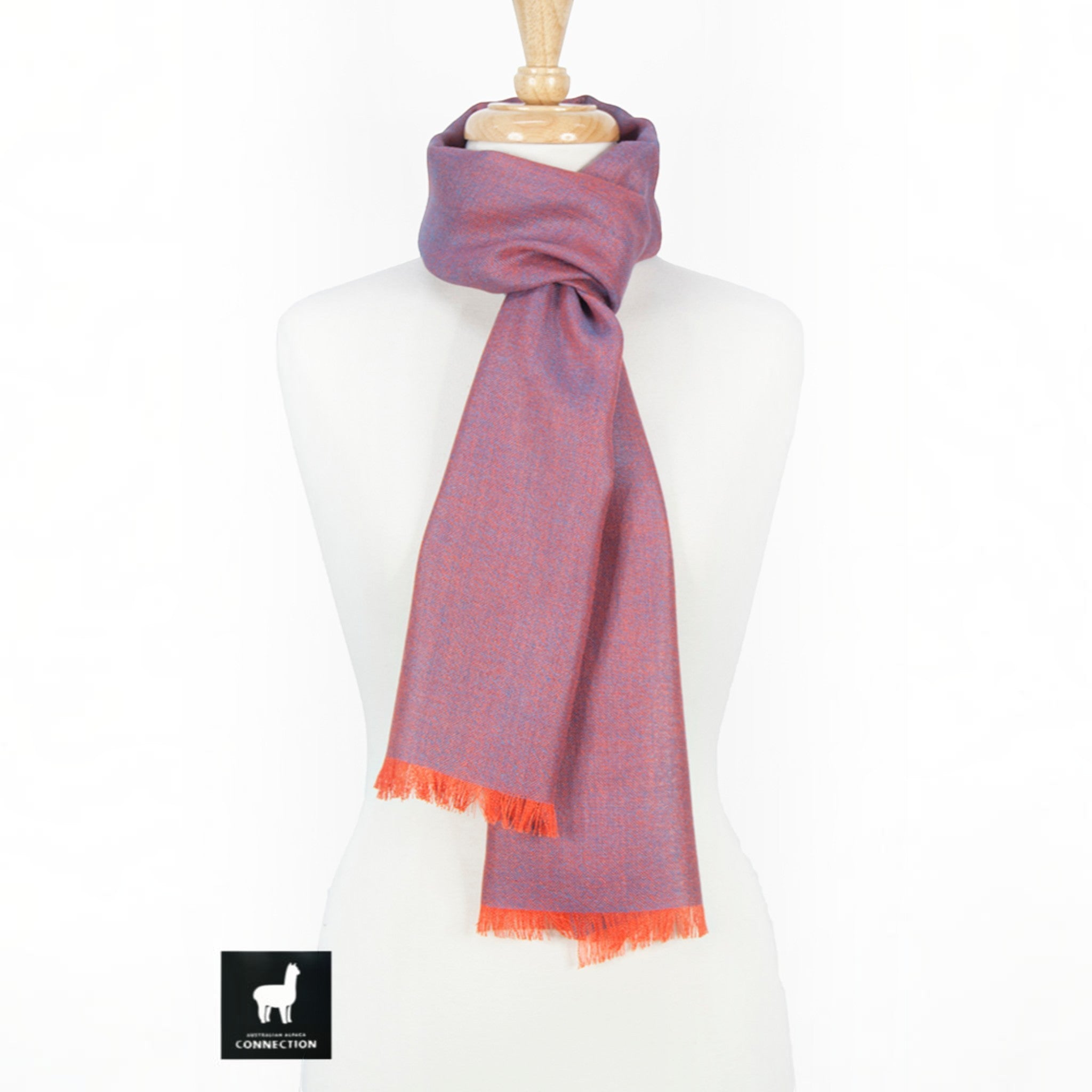 Soft alpaca and silk scarf in orange & Turquoise, lightweight luxury winter accessory.