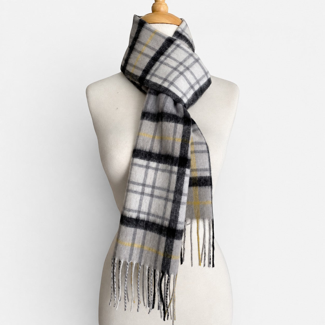 Grey with yellow Warm woven alpaca scarf made in Australia